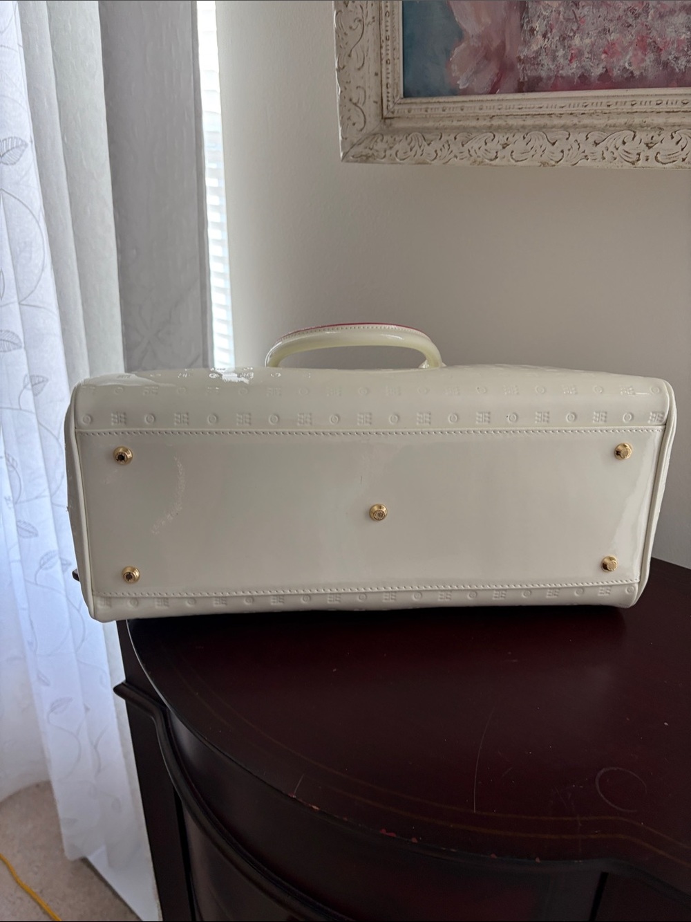 Arcadia White Embossed Leather Satchel with Gold Hardware - Picture 4 of 6